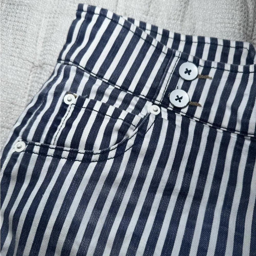 Free People Navy and White Striped High-Waist Jean Shorts